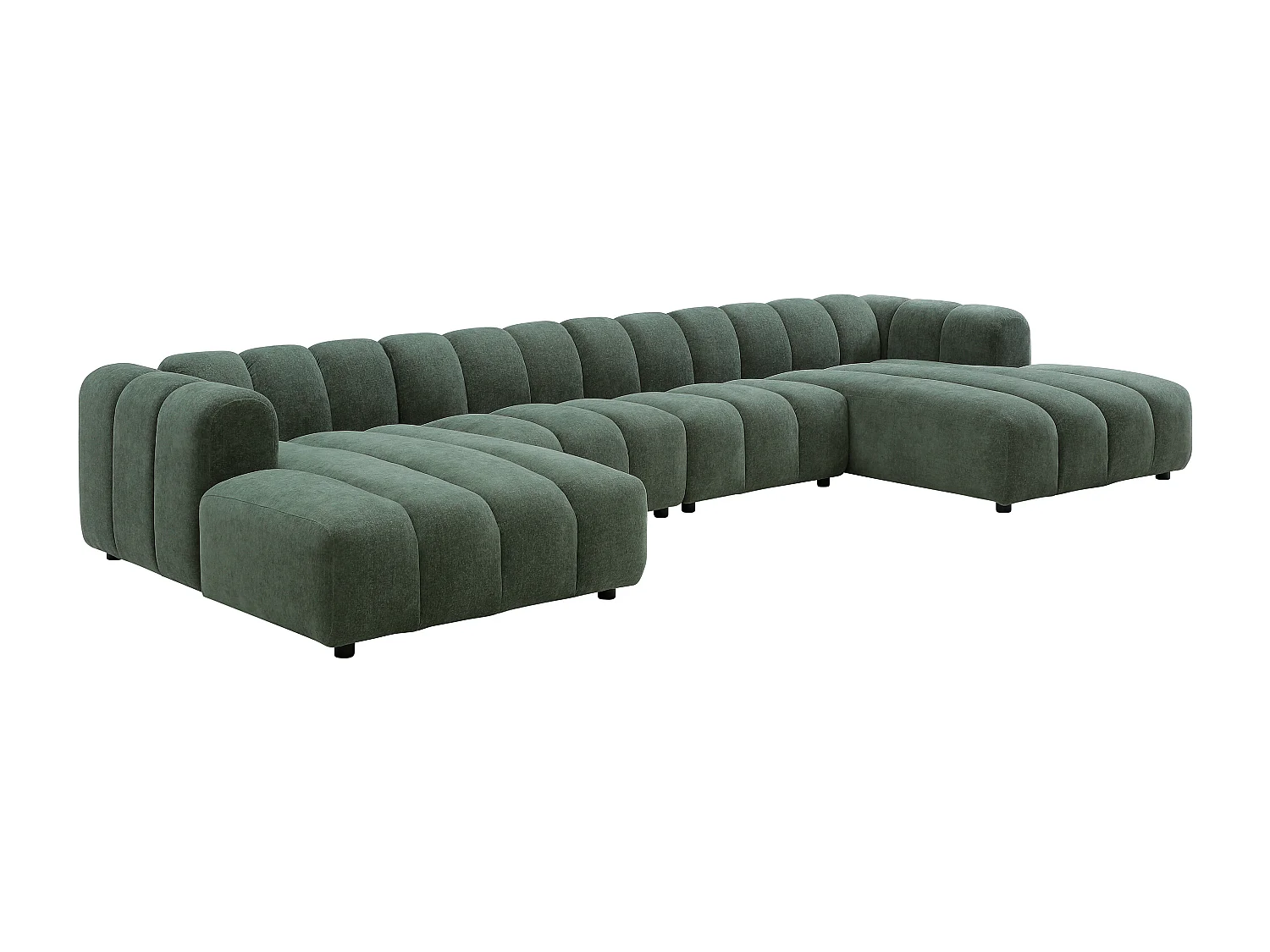 Canapé d'angle panoramique modulable en tissu texturé vert sapin JUTINI