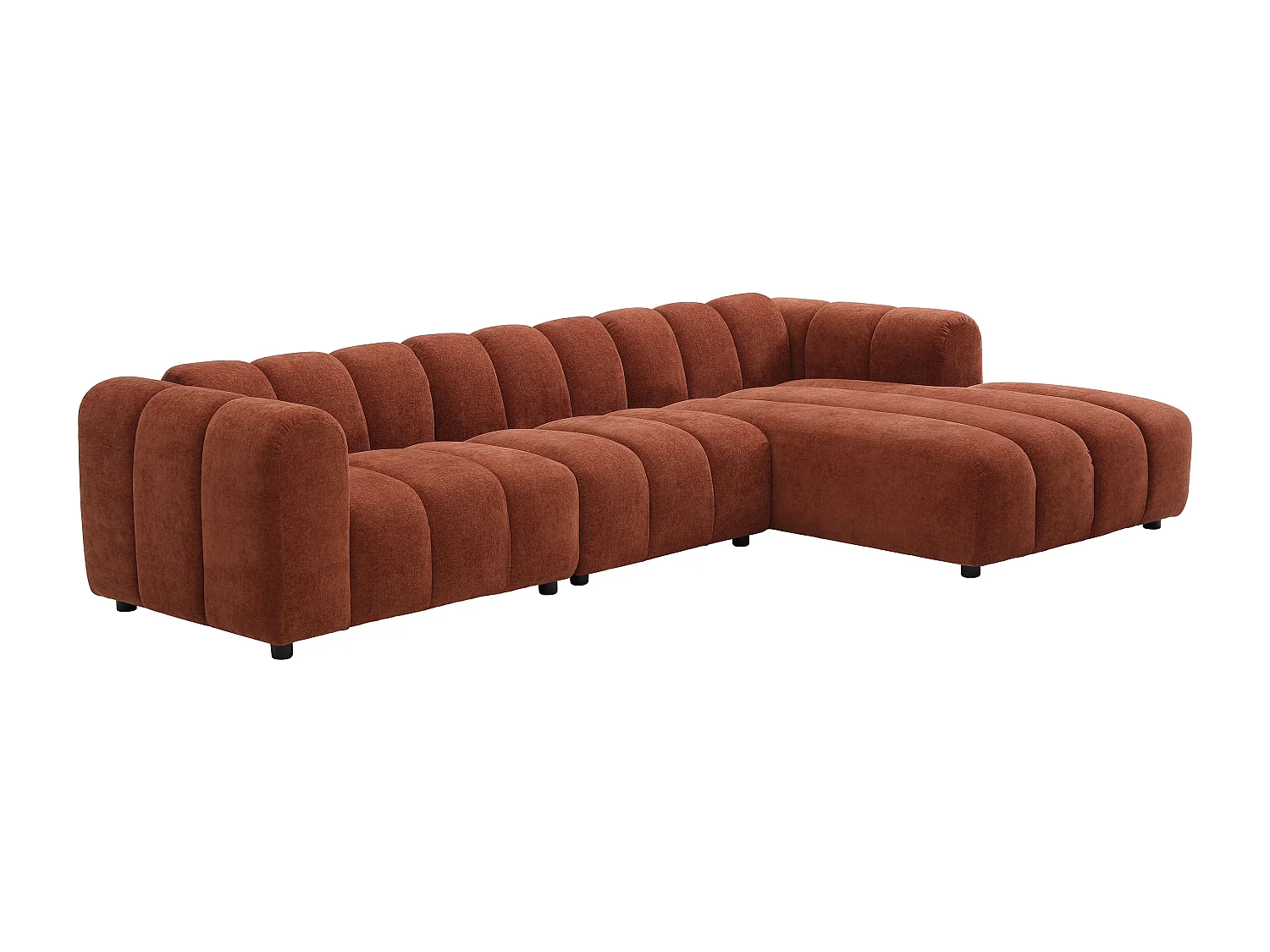 Canapé d'angle droit modulable en tissu texturé terracotta JUTINI