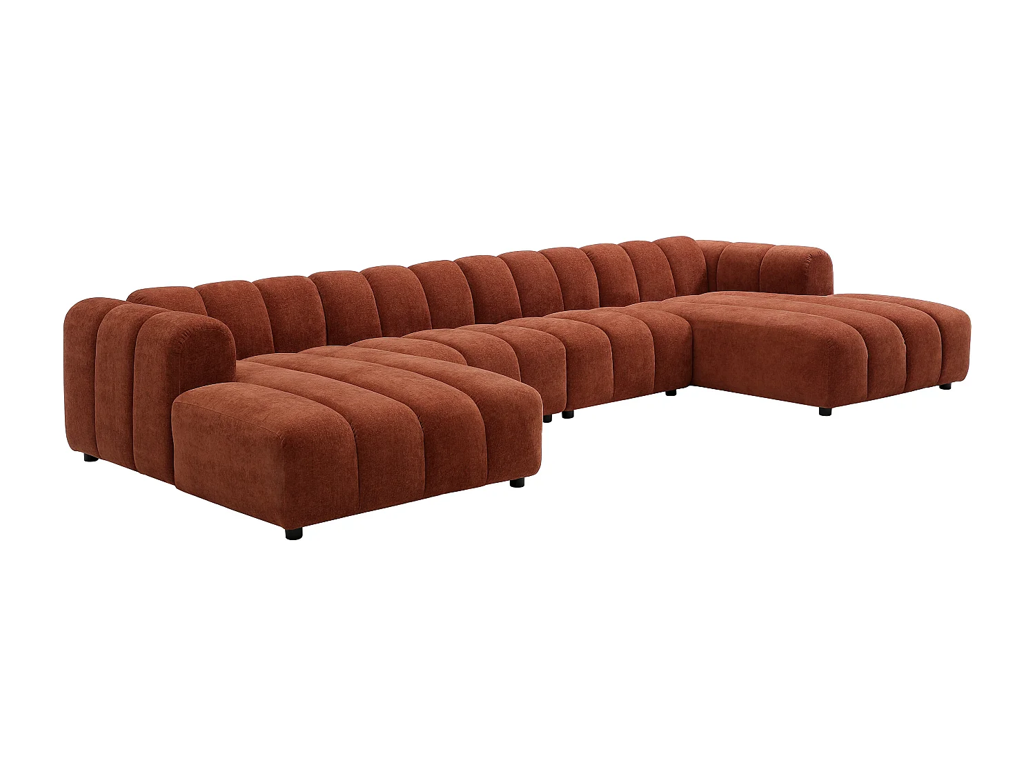 Canapé d'angle panoramique modulable en tissu texturé terracotta JUTINI