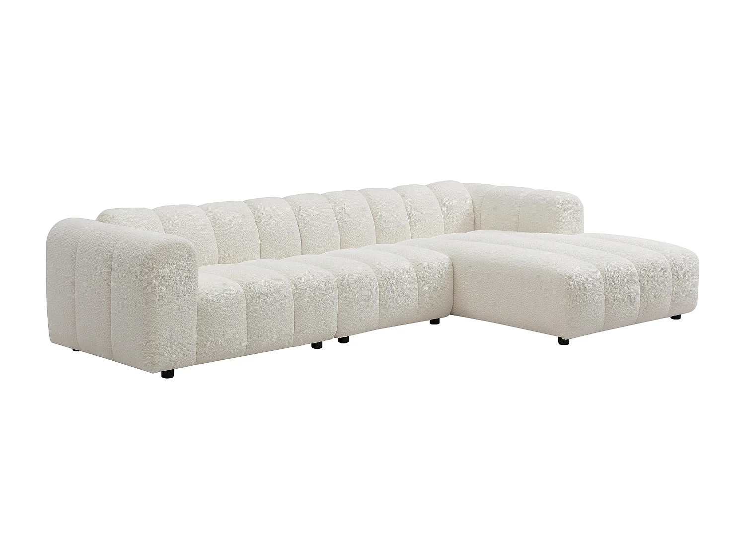 Canapé d'angle droit modulable en tissu bouclette blanc cassé JUTINI