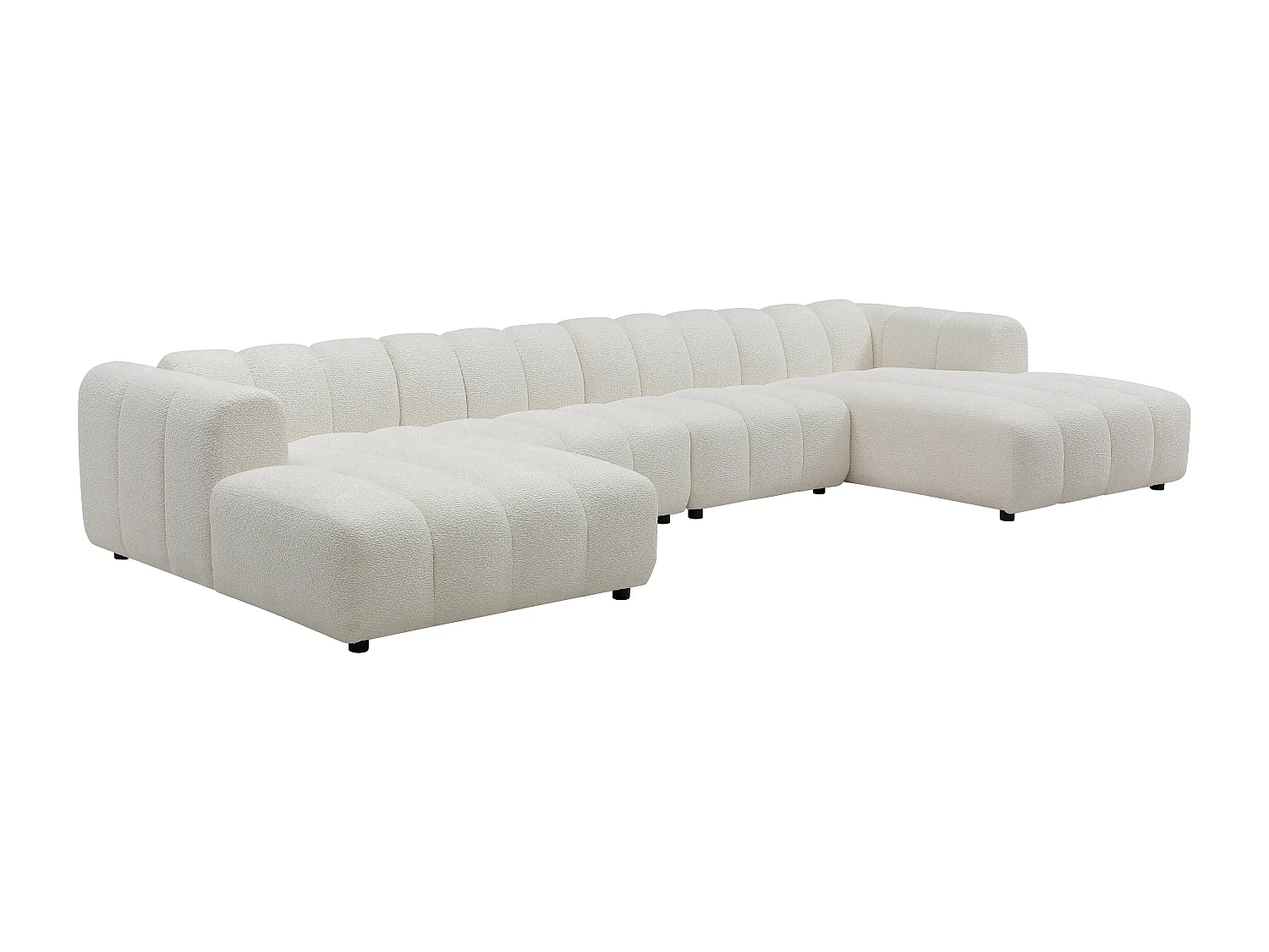 Canapé d'angle panoramique modulable en tissu bouclette blanc cassé JUTINI