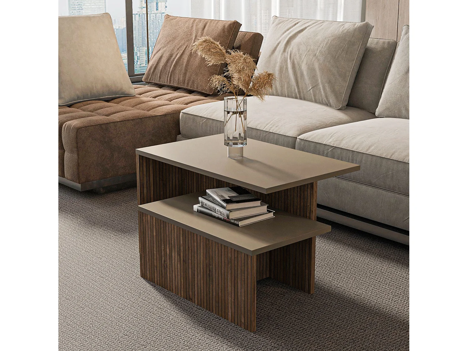 Table gigogne (2 pièces) en bois "Twins" 72 x 45 x 42 cm - Taupe