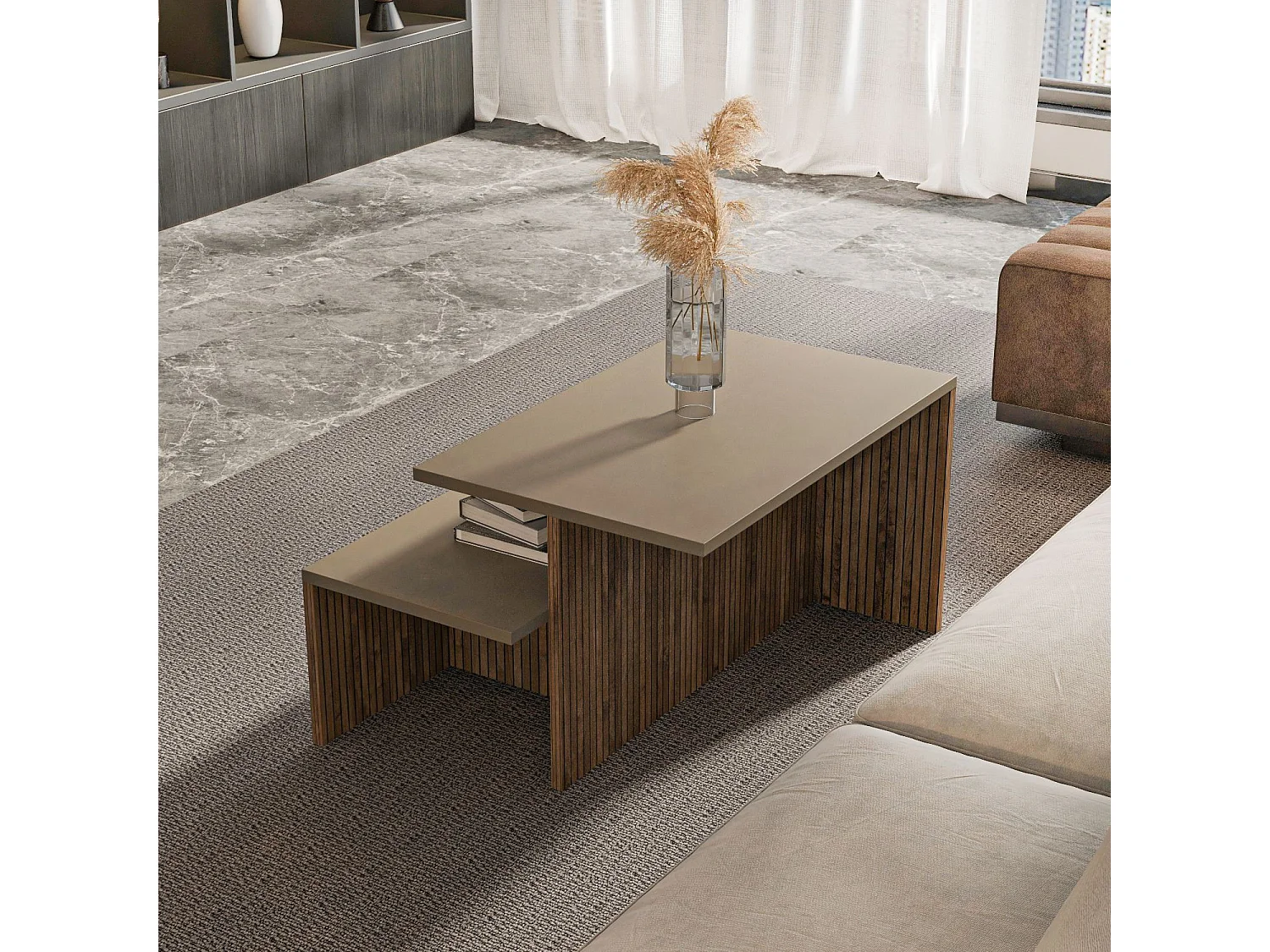 Tavolo allungabile (2 pezzi) in legno "Twins" 72 x 45 x 42 cm - Taupe