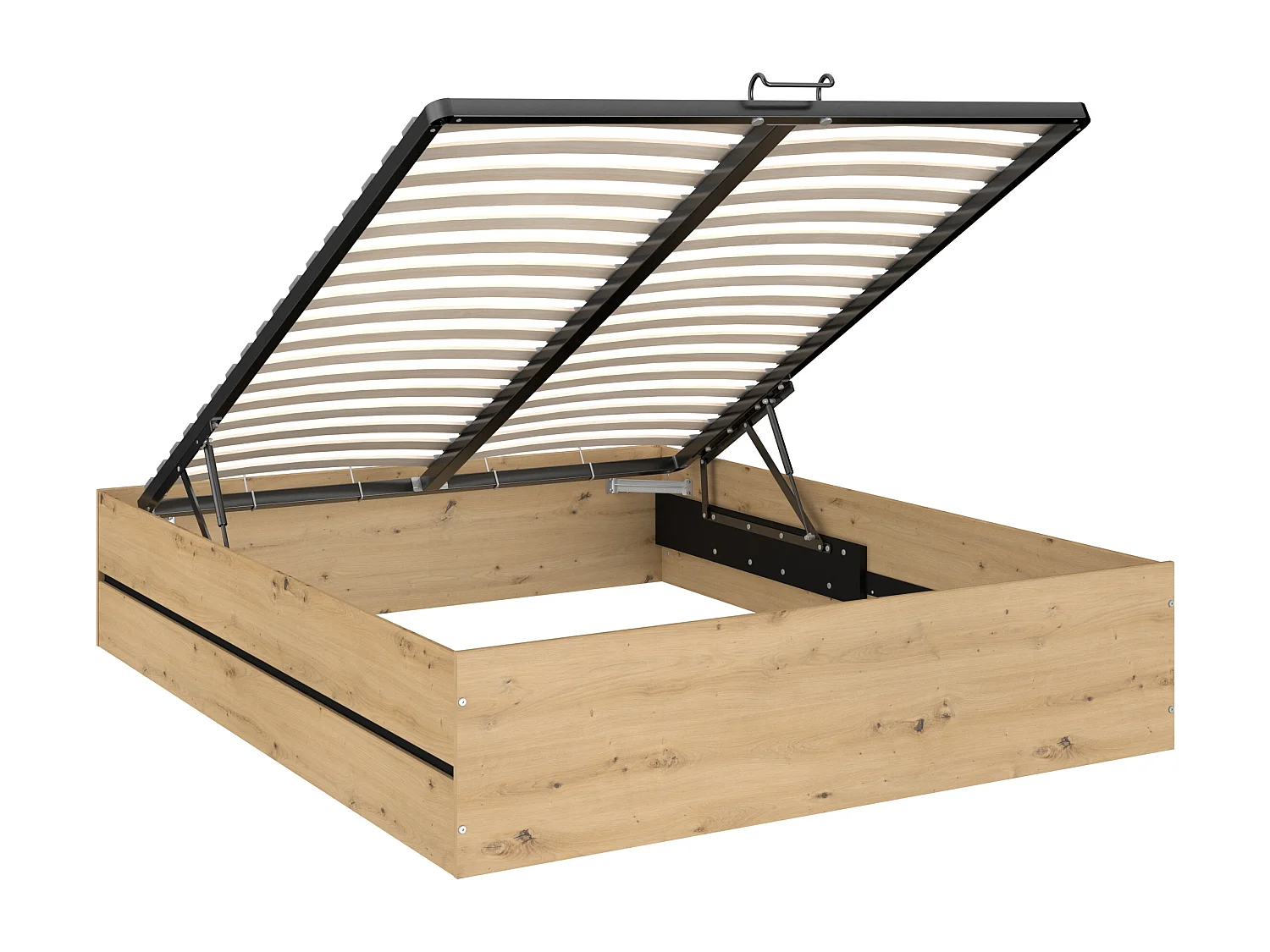 Lit coffre 160 x 200 cm - Coloris : Naturel et noir + Matelas - LUDARO