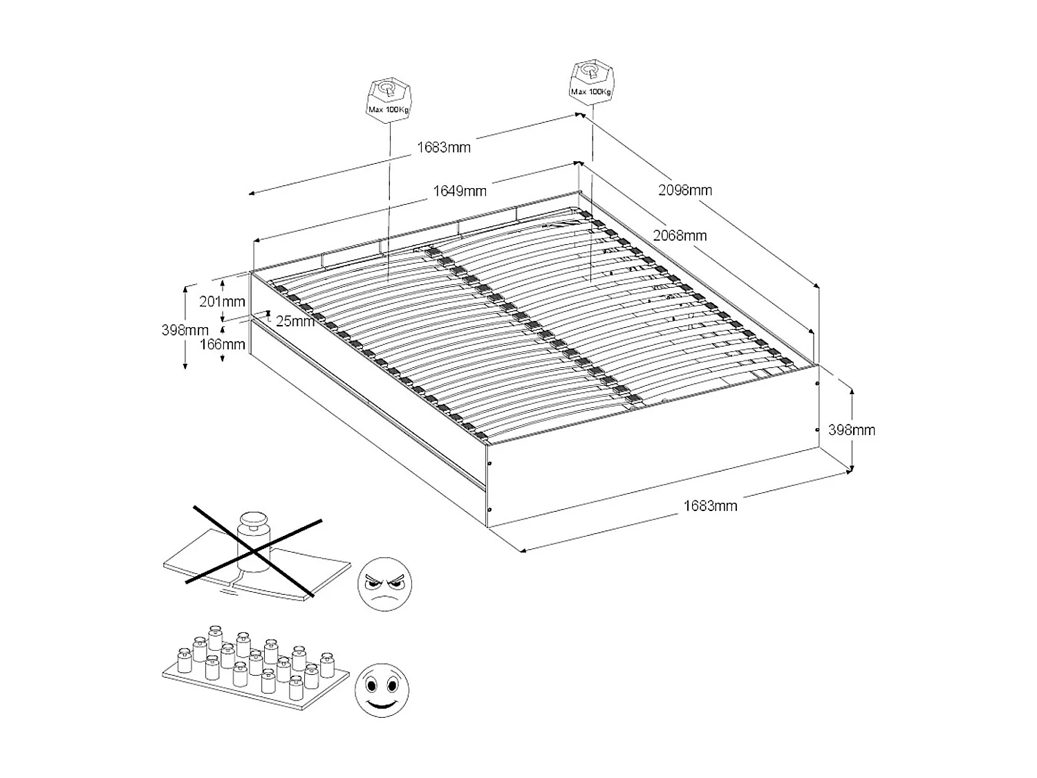 Lit coffre 160 x 200 cm - Coloris : Naturel et noir + Matelas - LUDARO