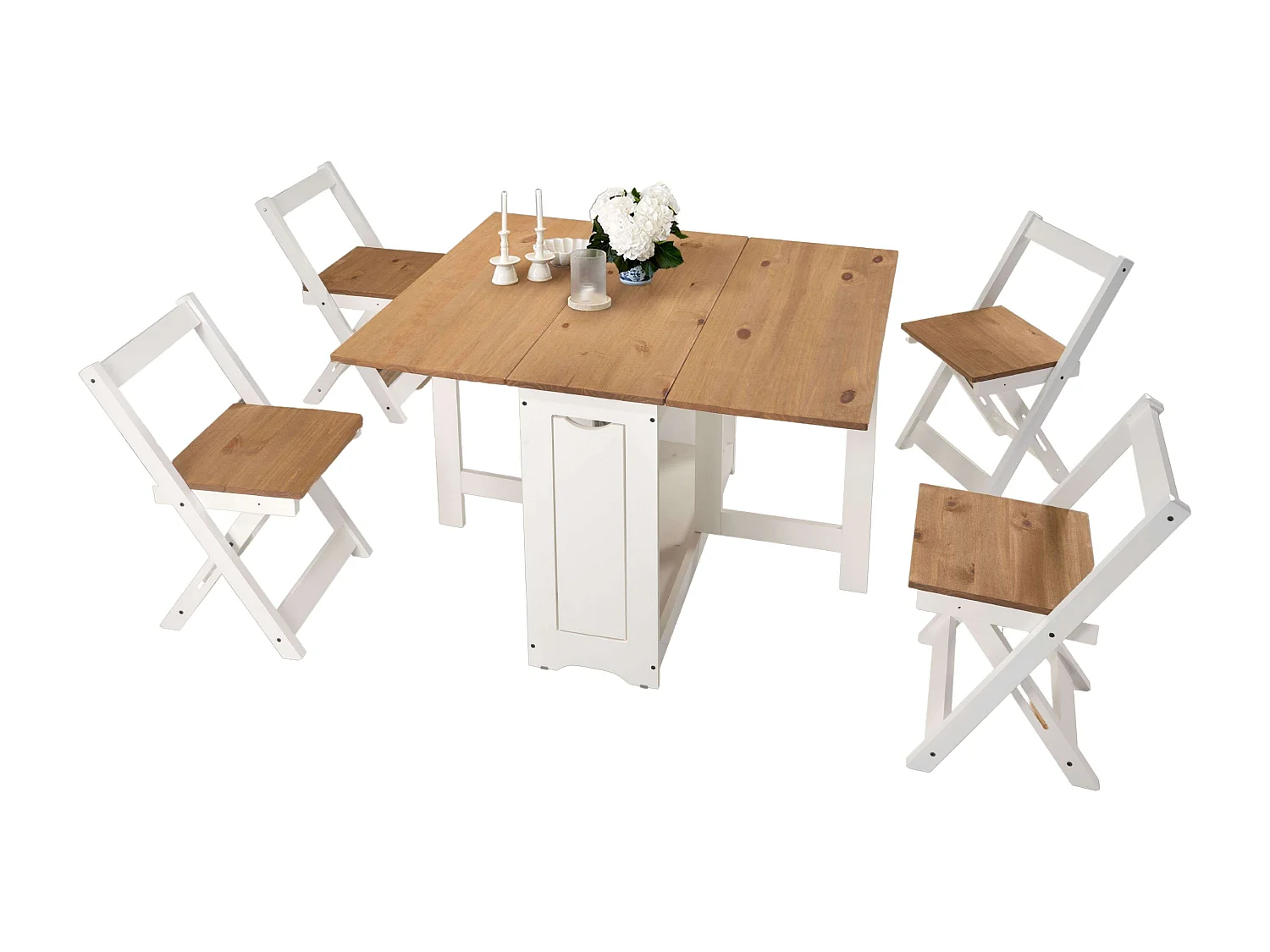Conjunto de jantar ou cozinha Belisim com 2 mesas dobráveis ​​e 4 cadeiras dobráveis
