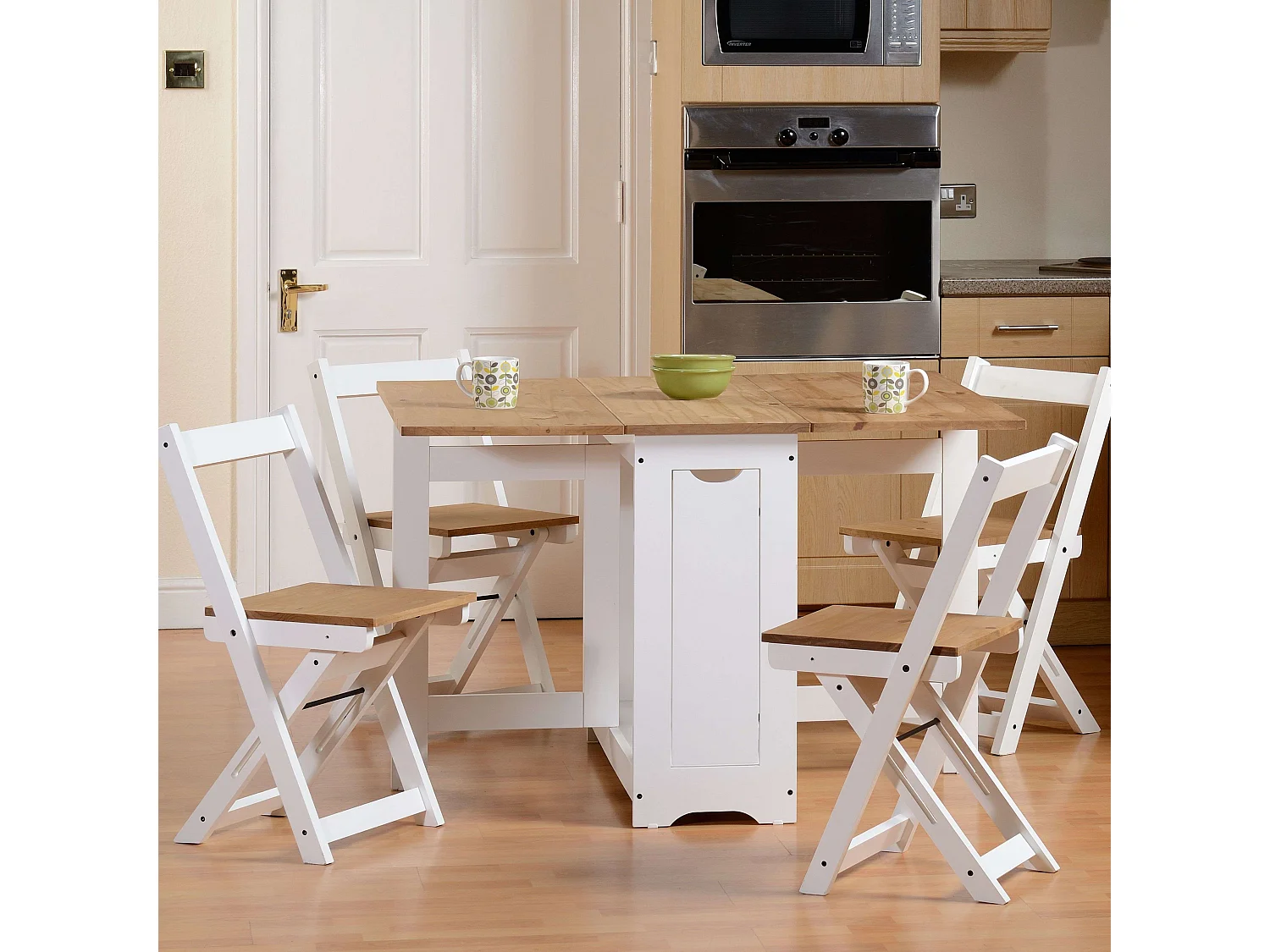 Conjunto de jantar ou cozinha Belisim com 2 mesas dobráveis ​​e 4 cadeiras dobráveis
