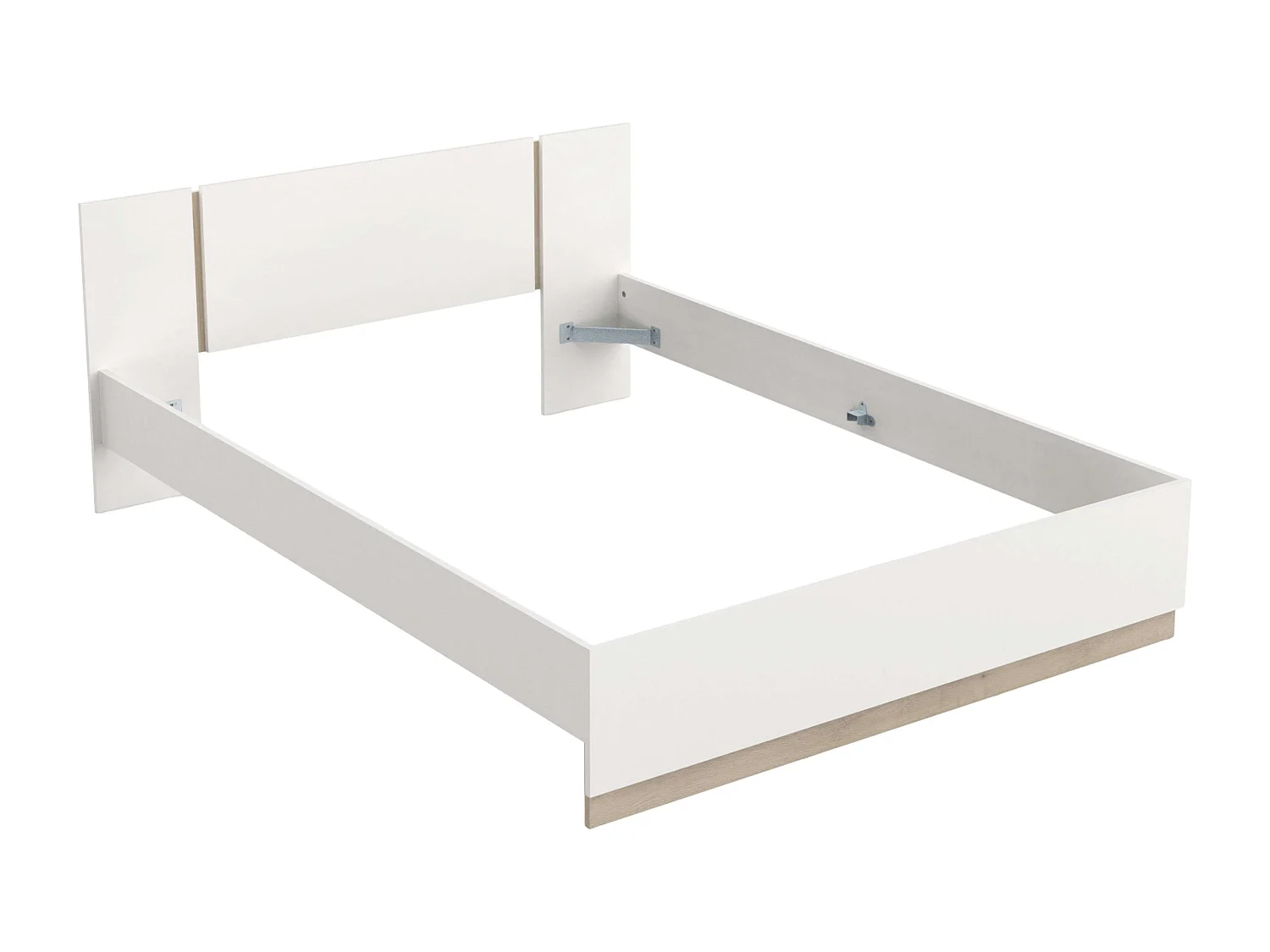 Conjunto de quarto Watson em melamina branca fosca e carvalho Kronberg + cama + cômoda