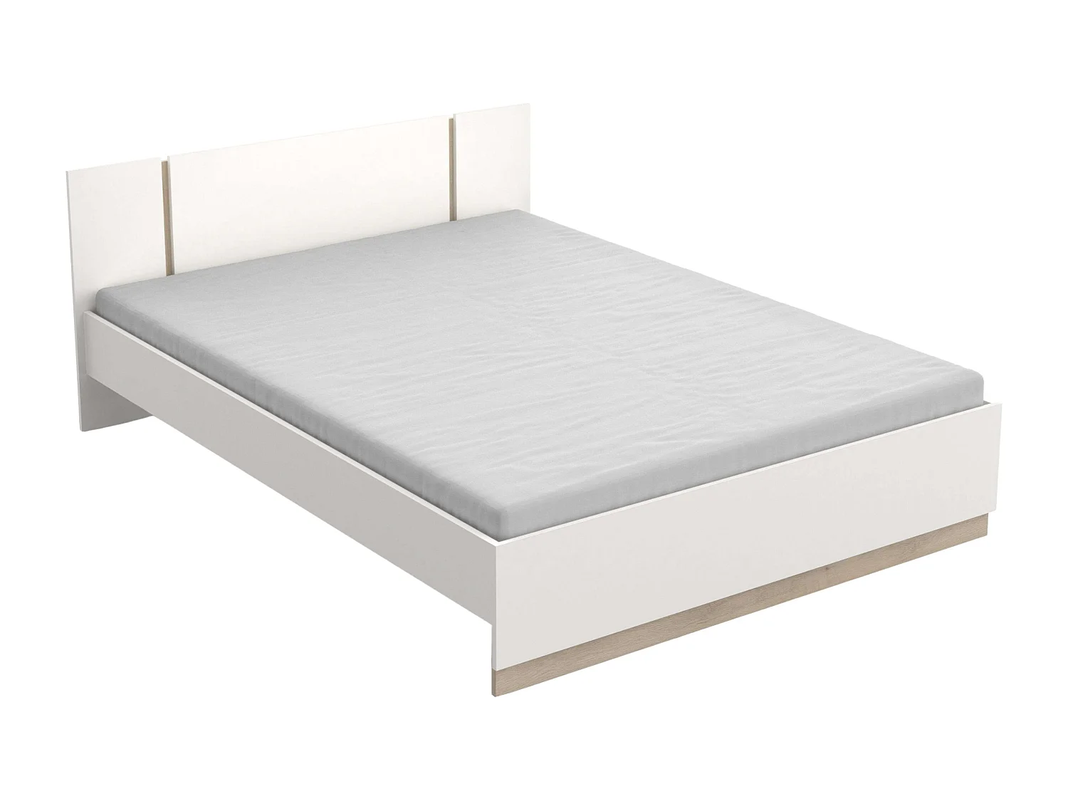 Conjunto de quarto Watson em melamina branca fosca e carvalho Kronberg + cama + cômoda