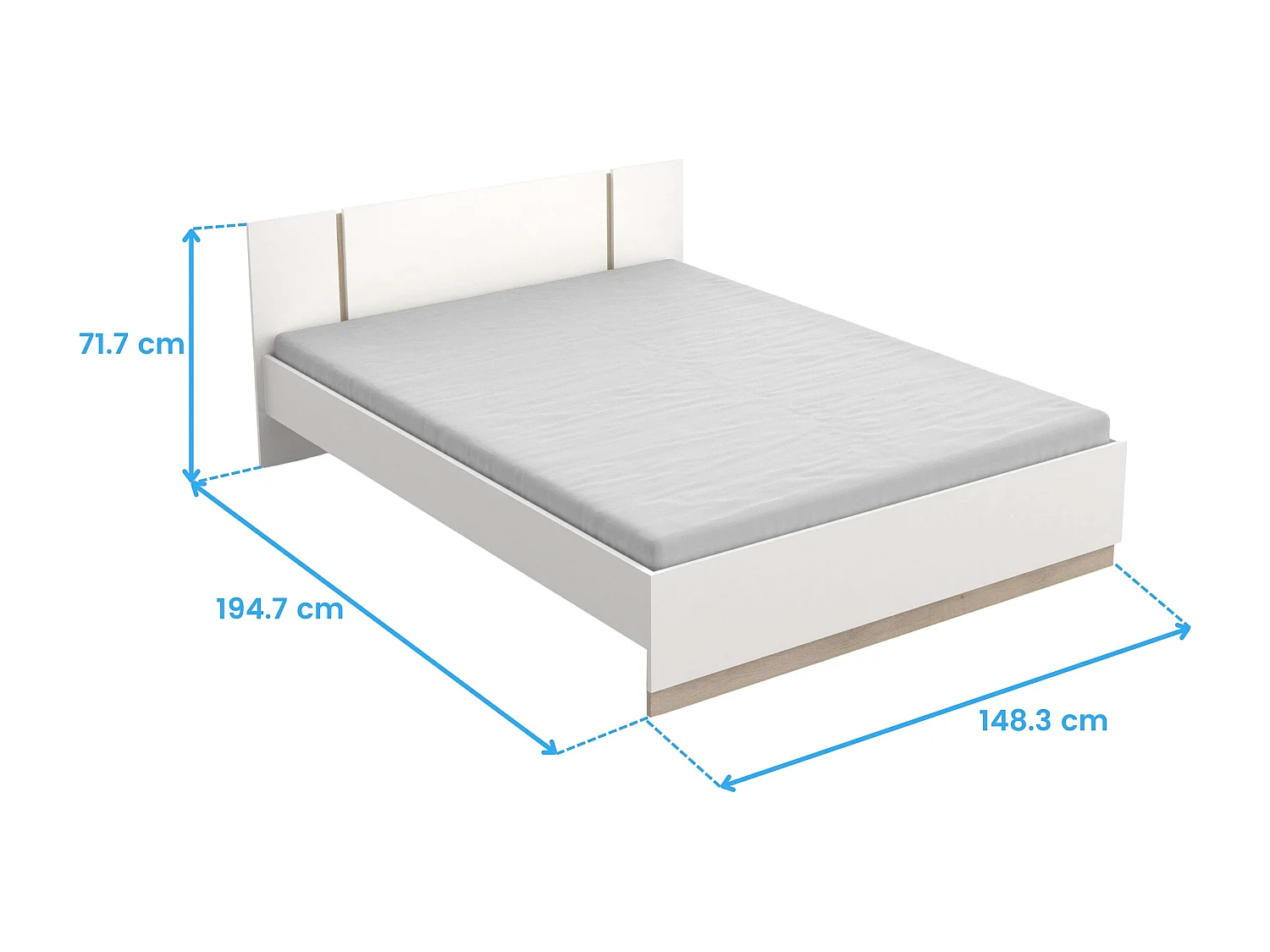 Conjunto de quarto Watson em melamina branca fosca e carvalho Kronberg + cama + cômoda