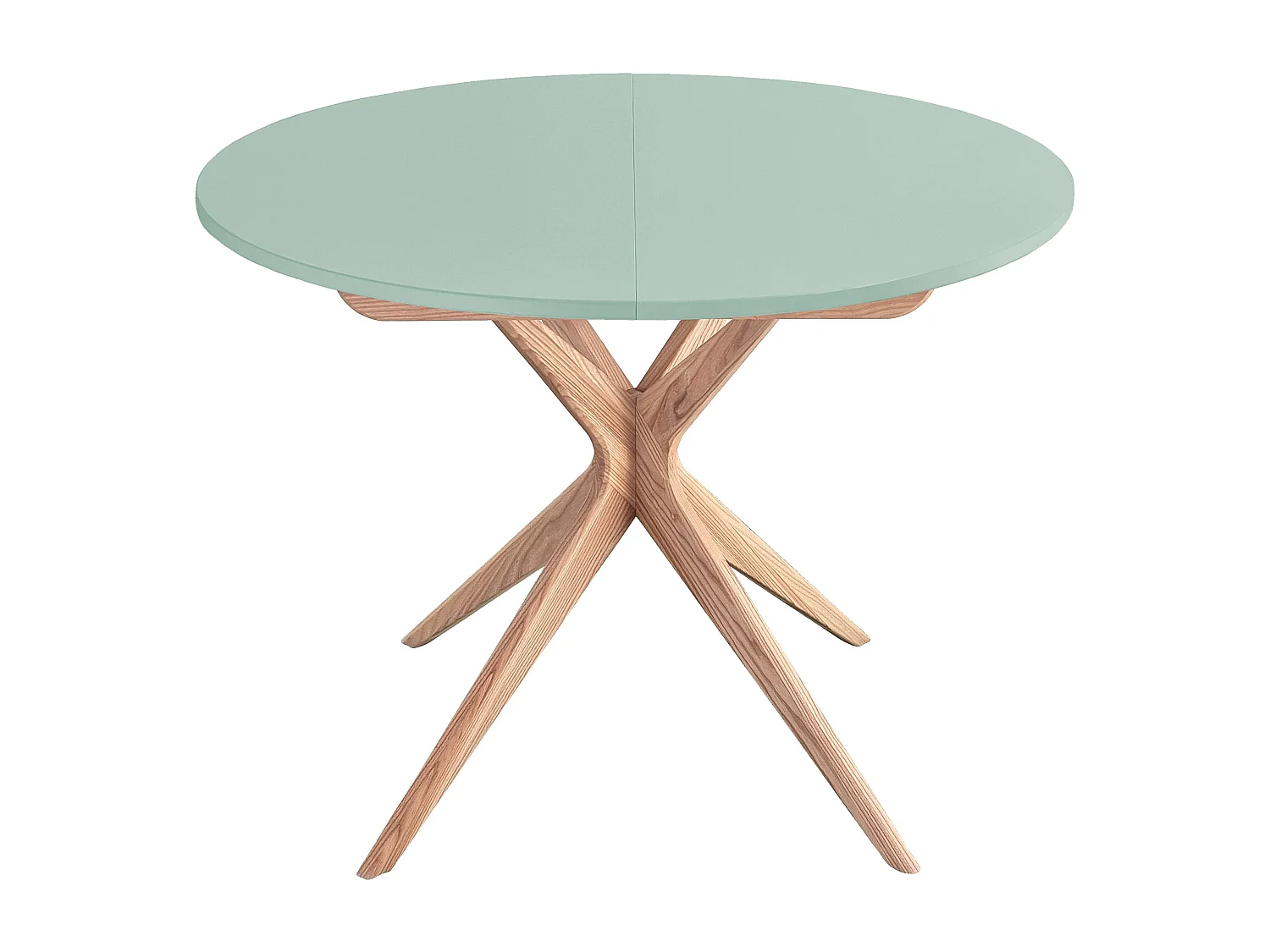 Table à manger ronde extensible 100cm 5 personnes  Jubi Vert Sauge | Pied en frêne