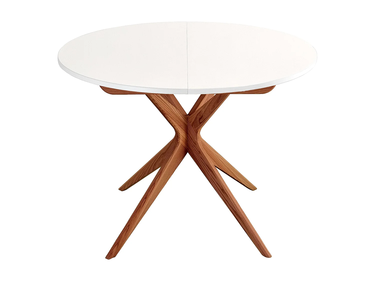Table à manger ronde extensible 100cm 5 personnes Jubi Blanc | Pied en frêne teinté chêne