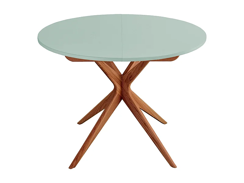 Table à manger ronde extensible 100cm 5 personnes Jubi Vert Sauge  | Pied en frêne teinté chêne