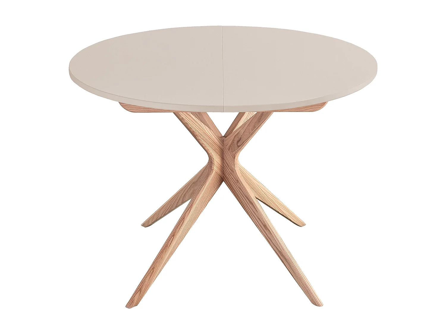 Table à manger ronde extensible 100cm 5 personnes Jubi Brun Beige | Pied en frêne