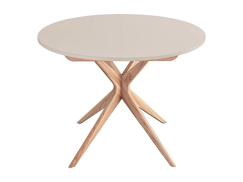 Table à manger ronde extensible 100cm 5 personnes Jubi Brun Beige | Pied en frêne