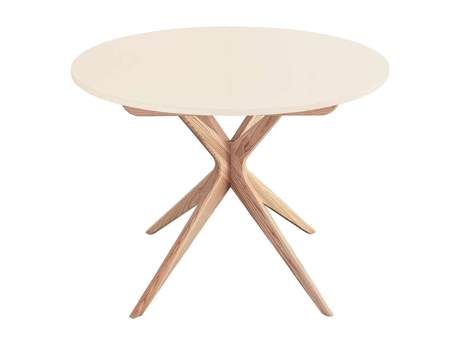 Table à manger ronde extensible 100cm 5 personnes Jubi Blanc Craie | Pied en frêne