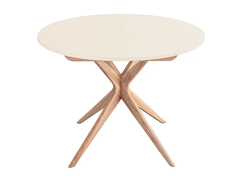 Table à manger ronde extensible 100cm 5 personnes Jubi Blanc Craie | Pied en frêne
