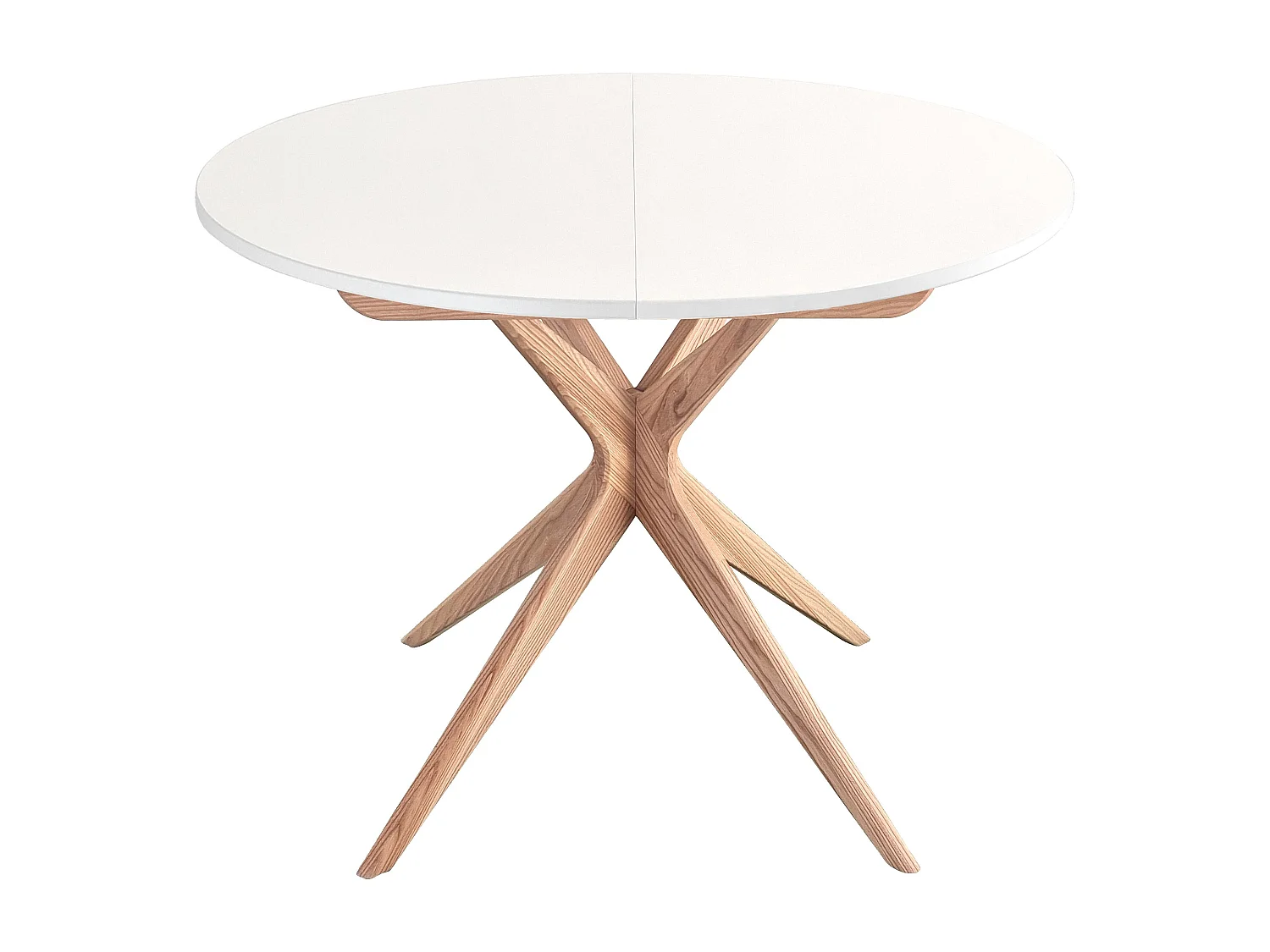 Table à manger ronde extensible 100cm 5 personnes Jubi Blanc | Pied en frêne