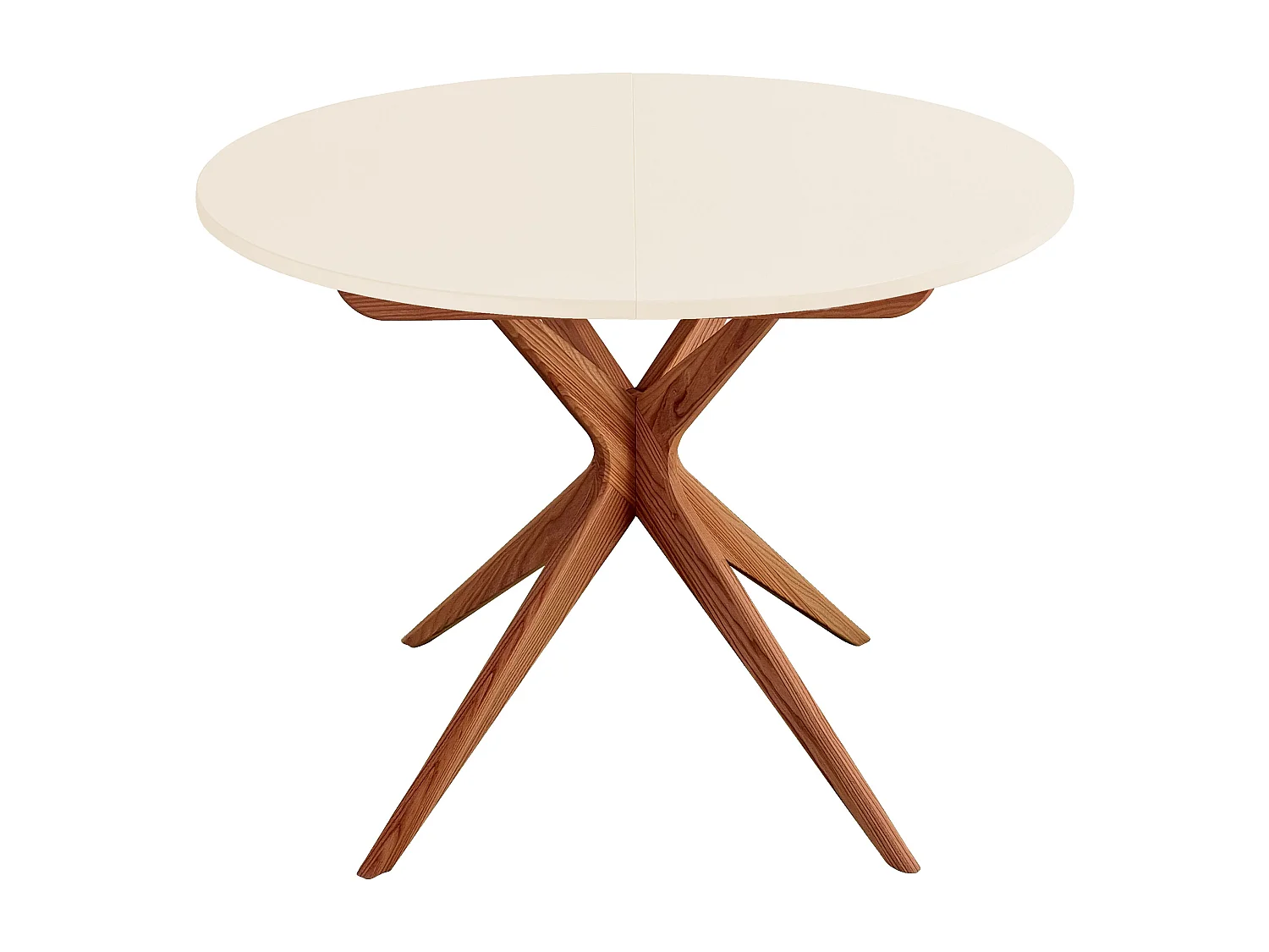 Table à manger ronde extensible 100cm 5 personnes Jubi Blanc Craie | Pied en frêne teinté chêne