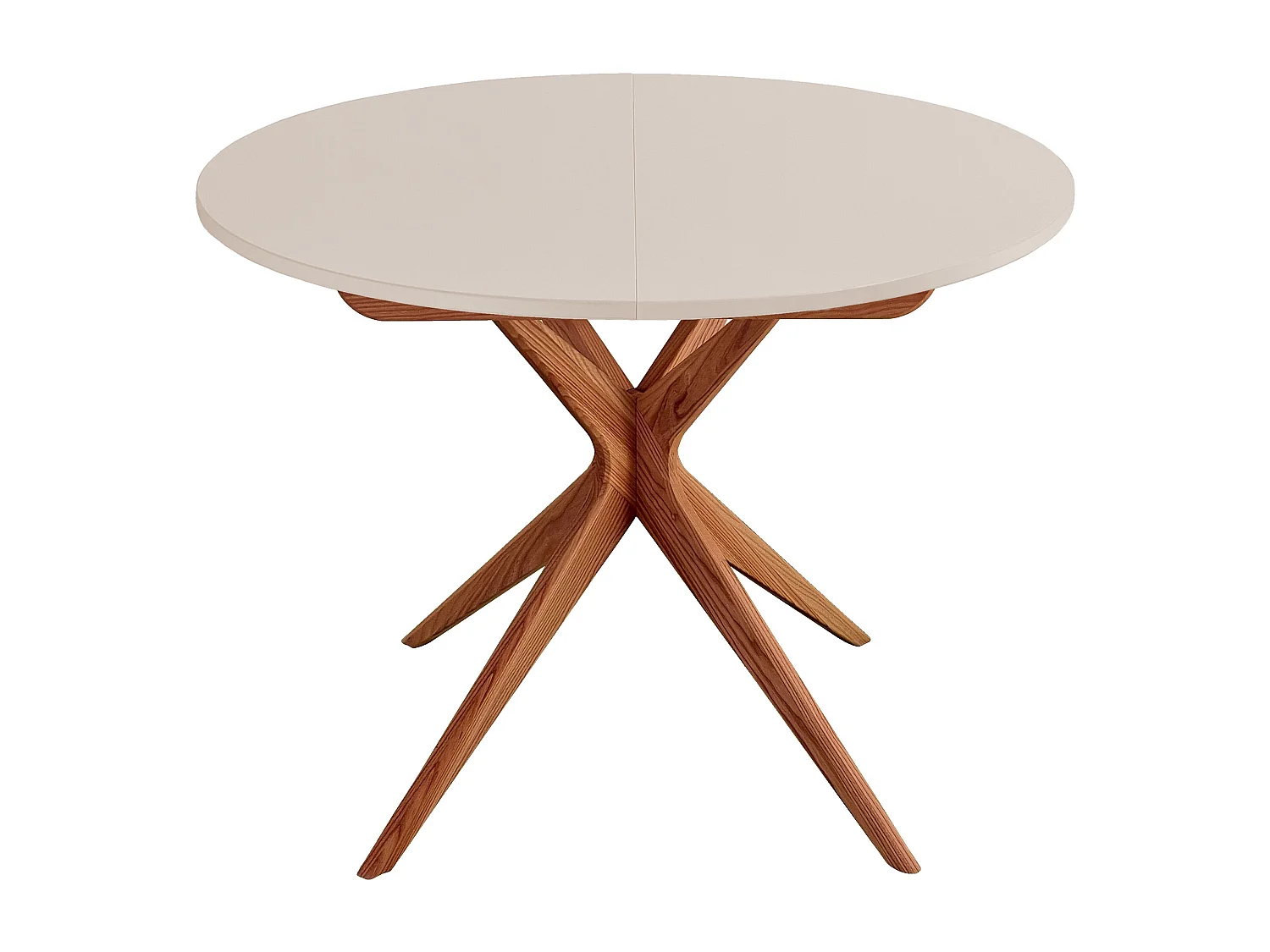 Table à manger ronde extensible 100cm 5 personnes Jubi Brun Beige | Pied en frêne teinté chêne
