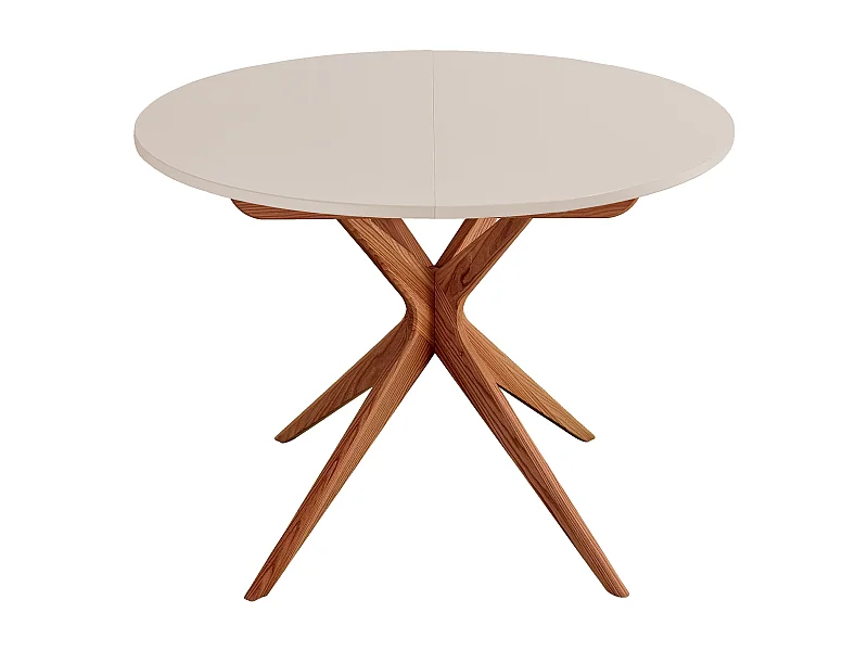 Table à manger ronde extensible 100cm 5 personnes Jubi Brun Beige | Pied en frêne teinté chêne