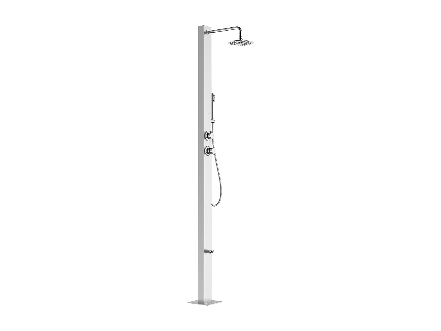Douche d’extérieur avec rince-pieds – Inox brossé – Argenté – H 220 cm – ELNARO