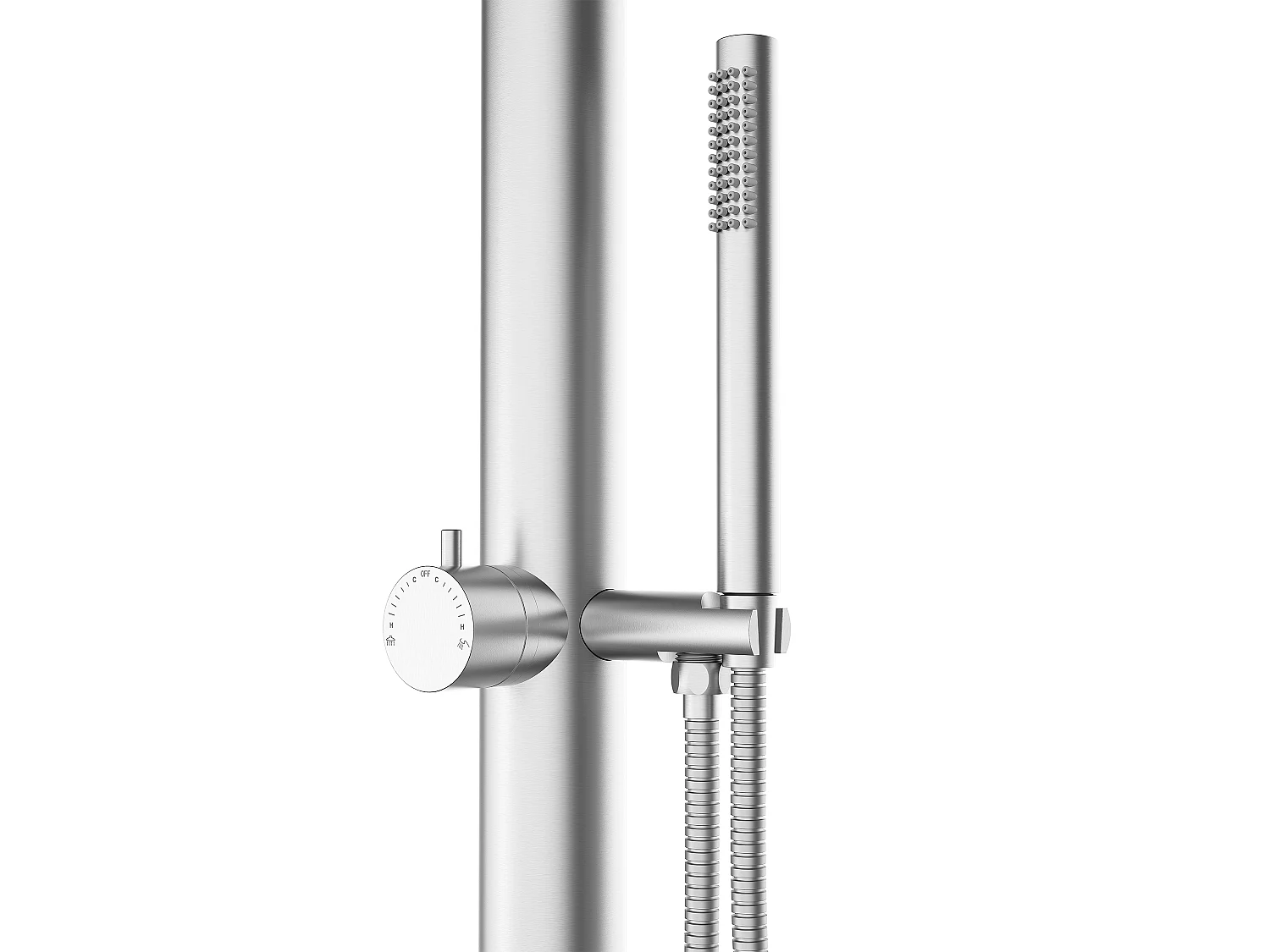 Douche d’extérieur avec douchette – Inox brossé – Argenté – H 230 cm – DESNARO