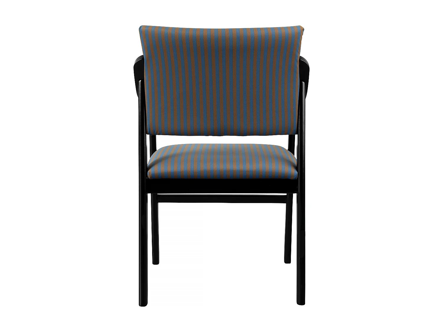 Silla con reposabrazos madera negra y tejido a rayas azules y naranjas ETIENNE