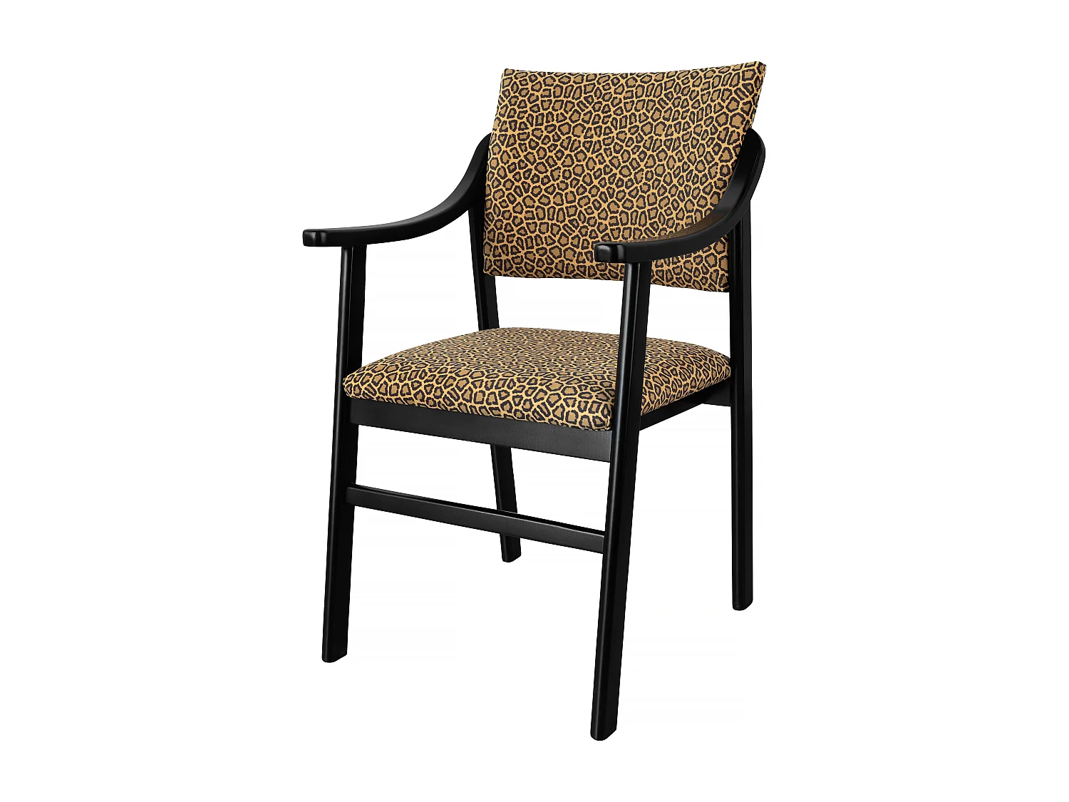 Silla madera negra y tejido estampado leopardo dorado ETIENNE