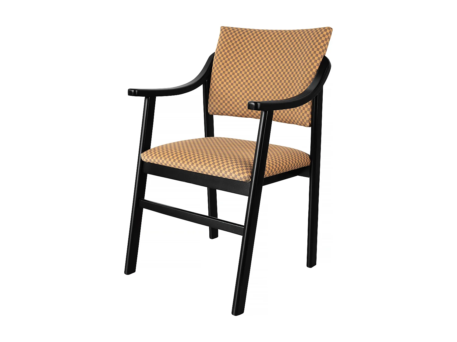 Silla madera negra y tejido con estampado damero beige ETIENNE