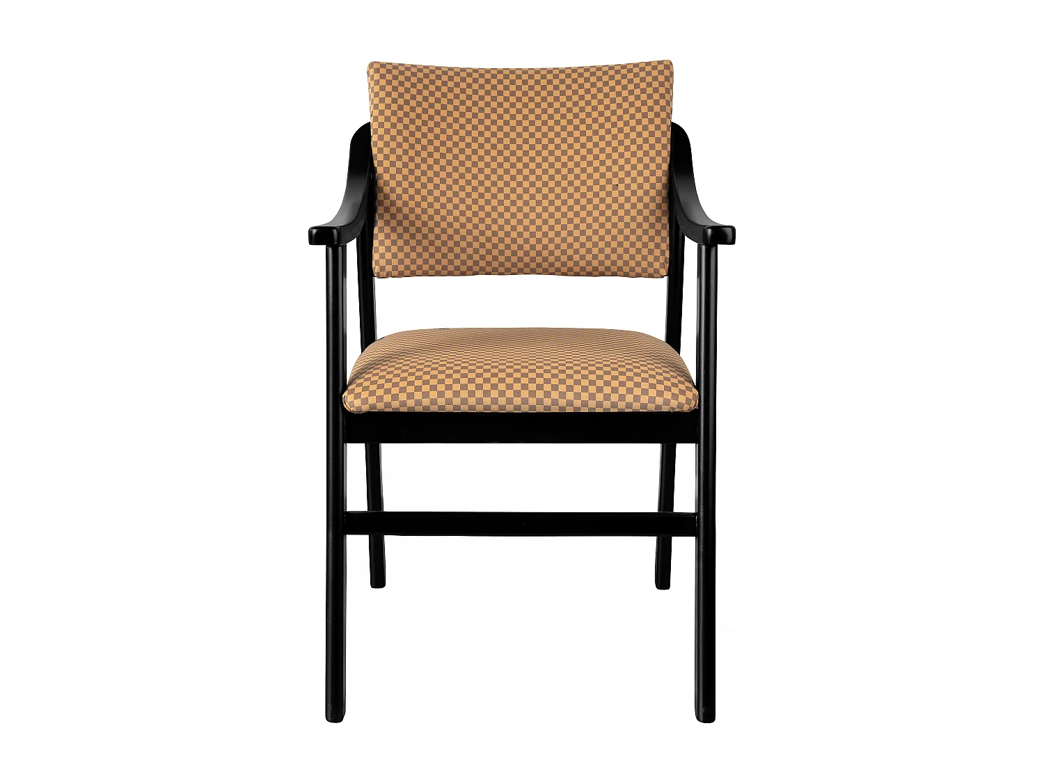 Silla madera negra y tejido con estampado damero beige ETIENNE