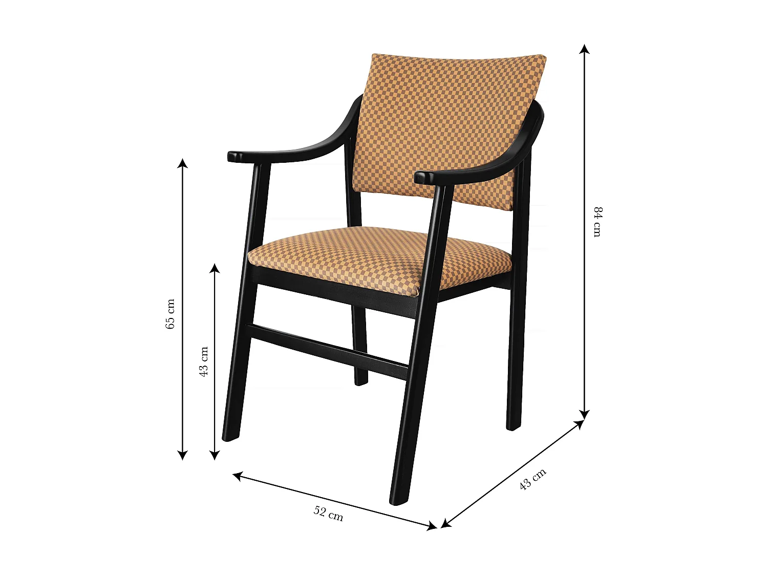 Silla madera negra y tejido con estampado damero beige ETIENNE