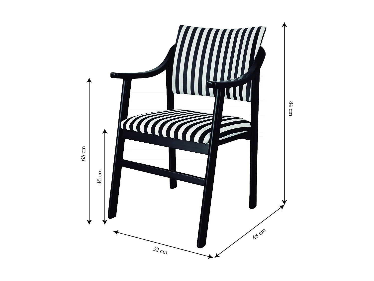 Silla madera negra y tejido a rayas blancas y negras ETIENNE