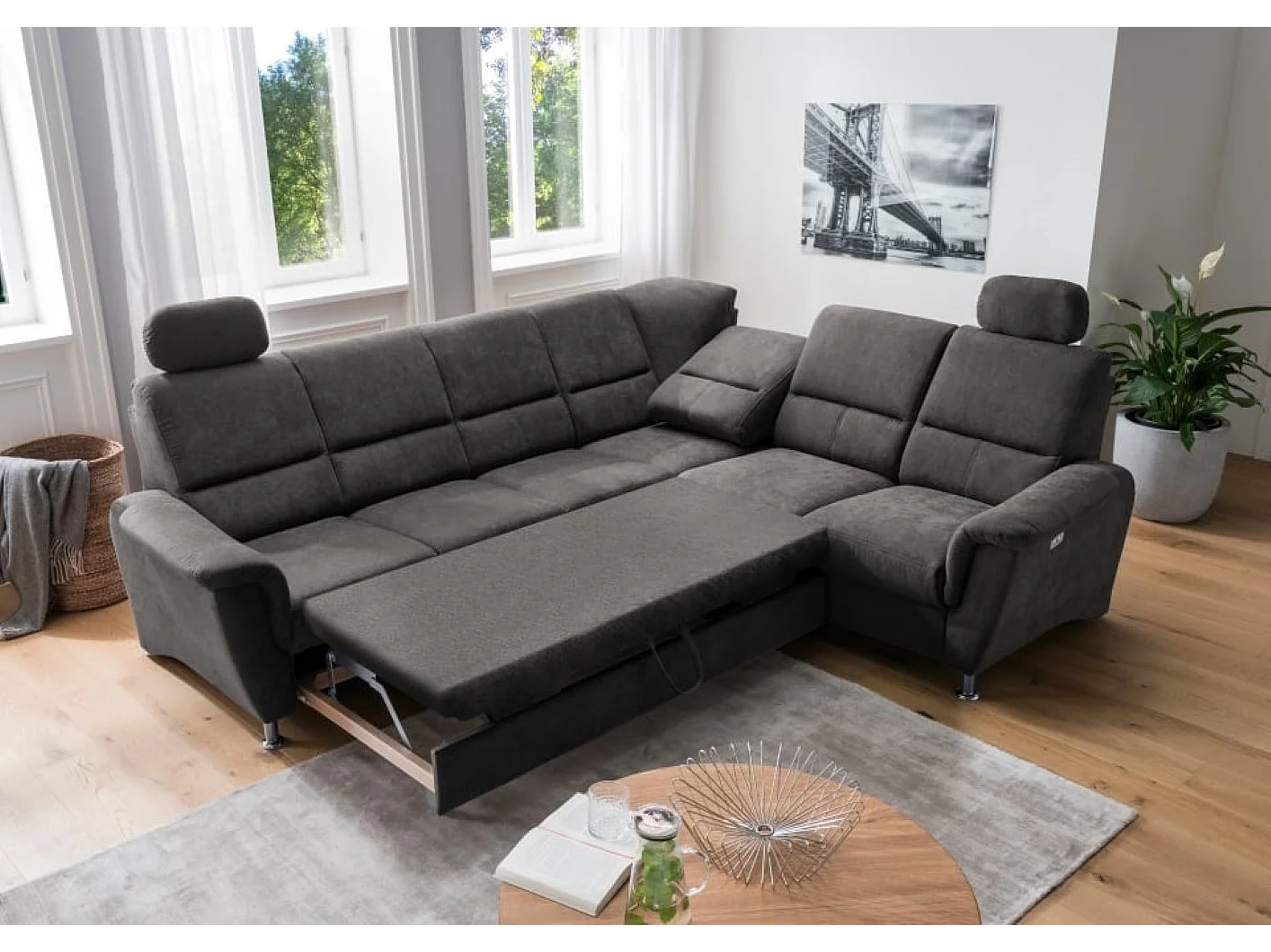 MYHOMELANDO Paris hoekbank – slaapfunctie, elektrische relaxfunctie, USB-aansluiting