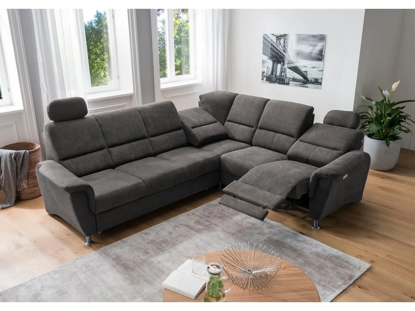 MYHOMELANDO Paris hoekbank – slaapfunctie, elektrische relaxfunctie, USB-aansluiting