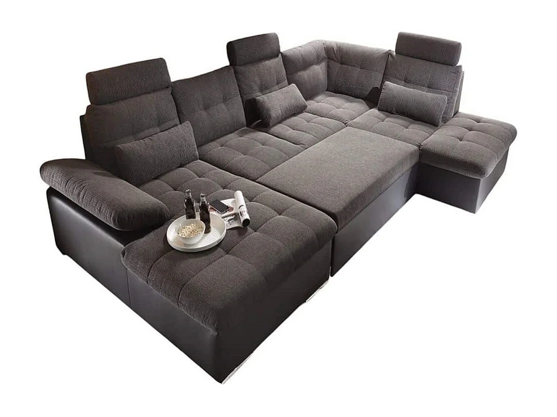 MYHOMELANDO Jakarta Wohnlandschaft – U-Form mit Schlaffunktion und Bettkasten