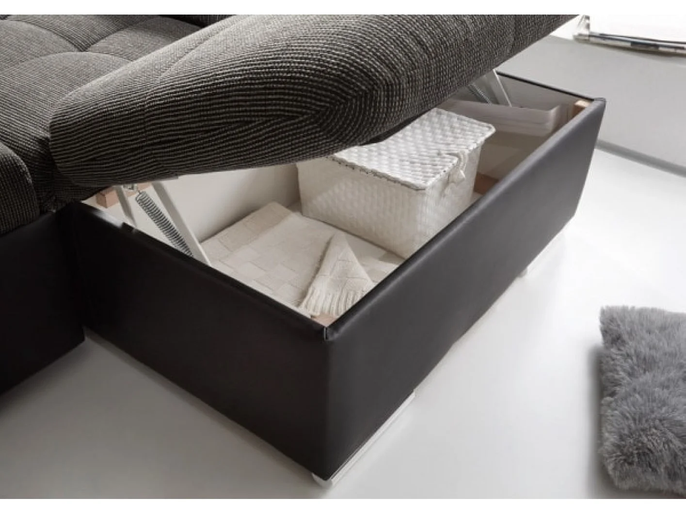 MYHOMELANDO Jakarta Wohnlandschaft – U-Form mit Schlaffunktion und Bettkasten