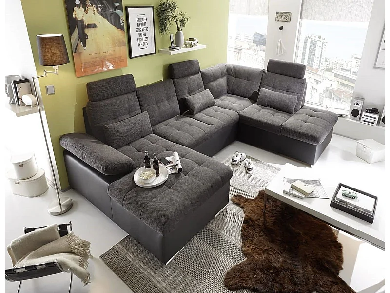 MYHOMELANDO Jakarta Wohnlandschaft – U-Form mit Schlaffunktion und Bettkasten