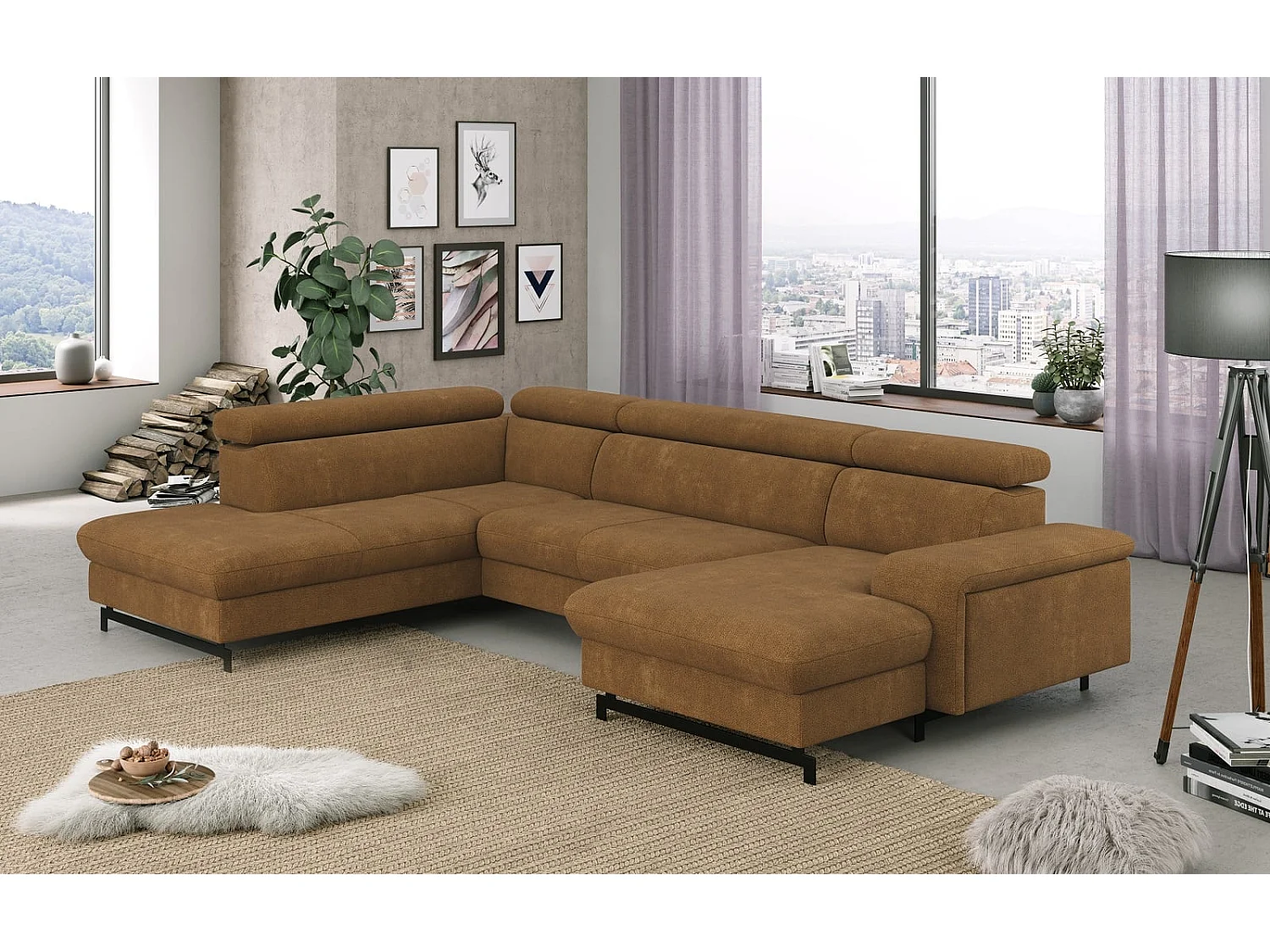 MYHOMELANDO Emma woonlandschap – U-vorm met slaapfunctie en opbergruimte, Orlando-stof