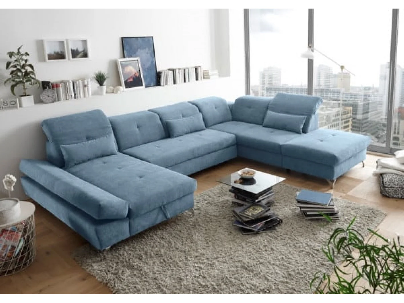 MYHOMELANDO Melfi Wohnlandschaft – U-Form mit Schlaffunktion und Bettkasten