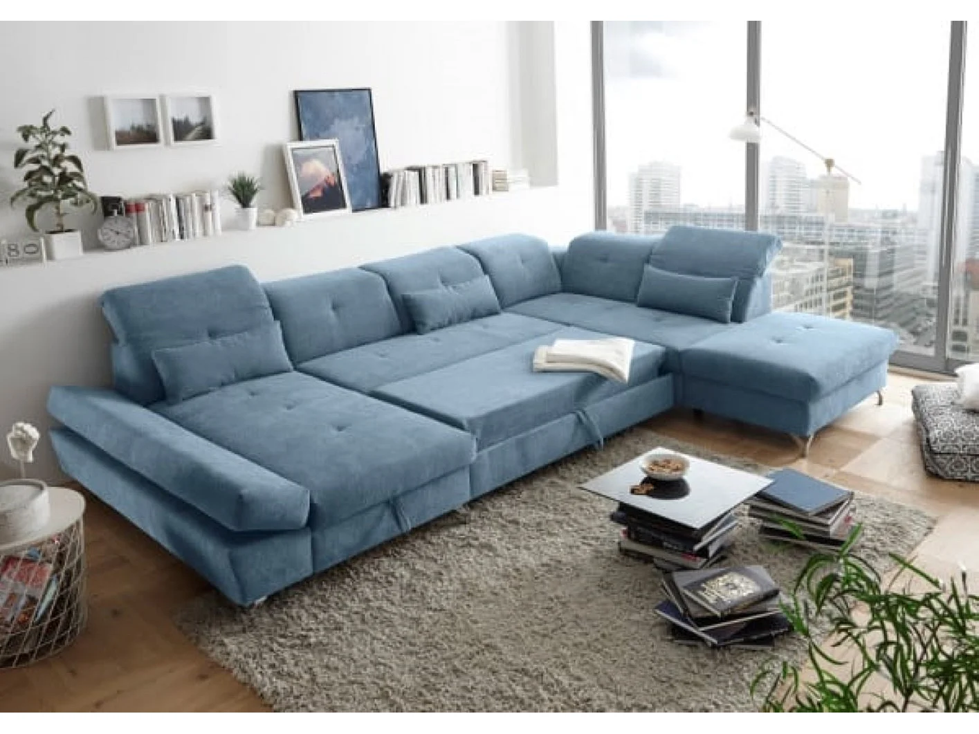 MYHOMELANDO Melfi Wohnlandschaft – U-Form mit Schlaffunktion und Bettkasten