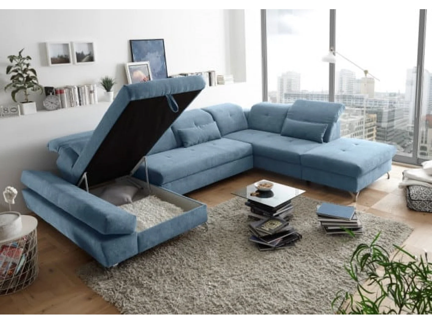 MYHOMELANDO Melfi Wohnlandschaft – U-Form mit Schlaffunktion und Bettkasten