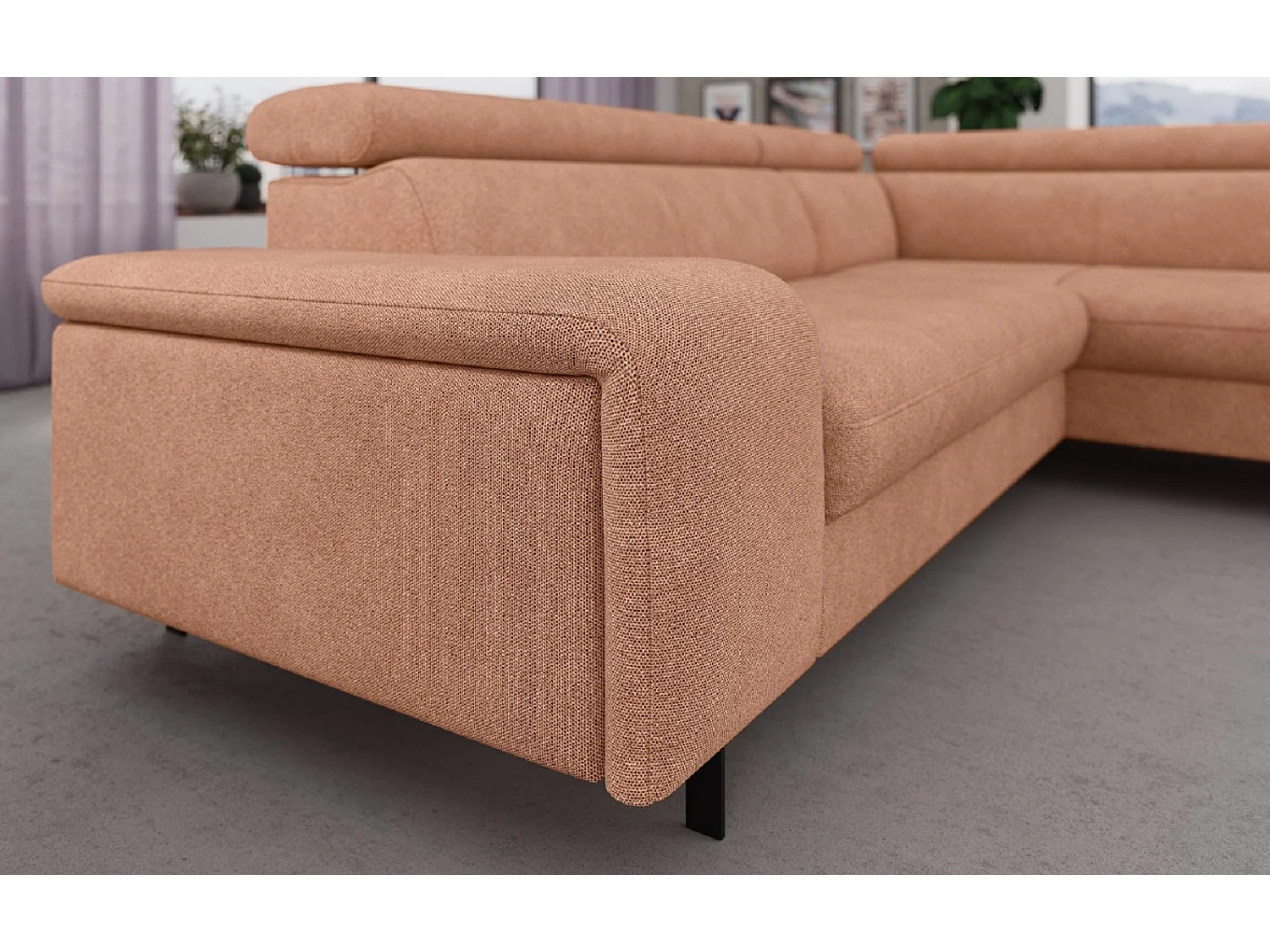 MYHOMELANDO Emma hoekbank – L-vorm met slaapfunctie en opbergruimte, verstelbare hoofdsteunen