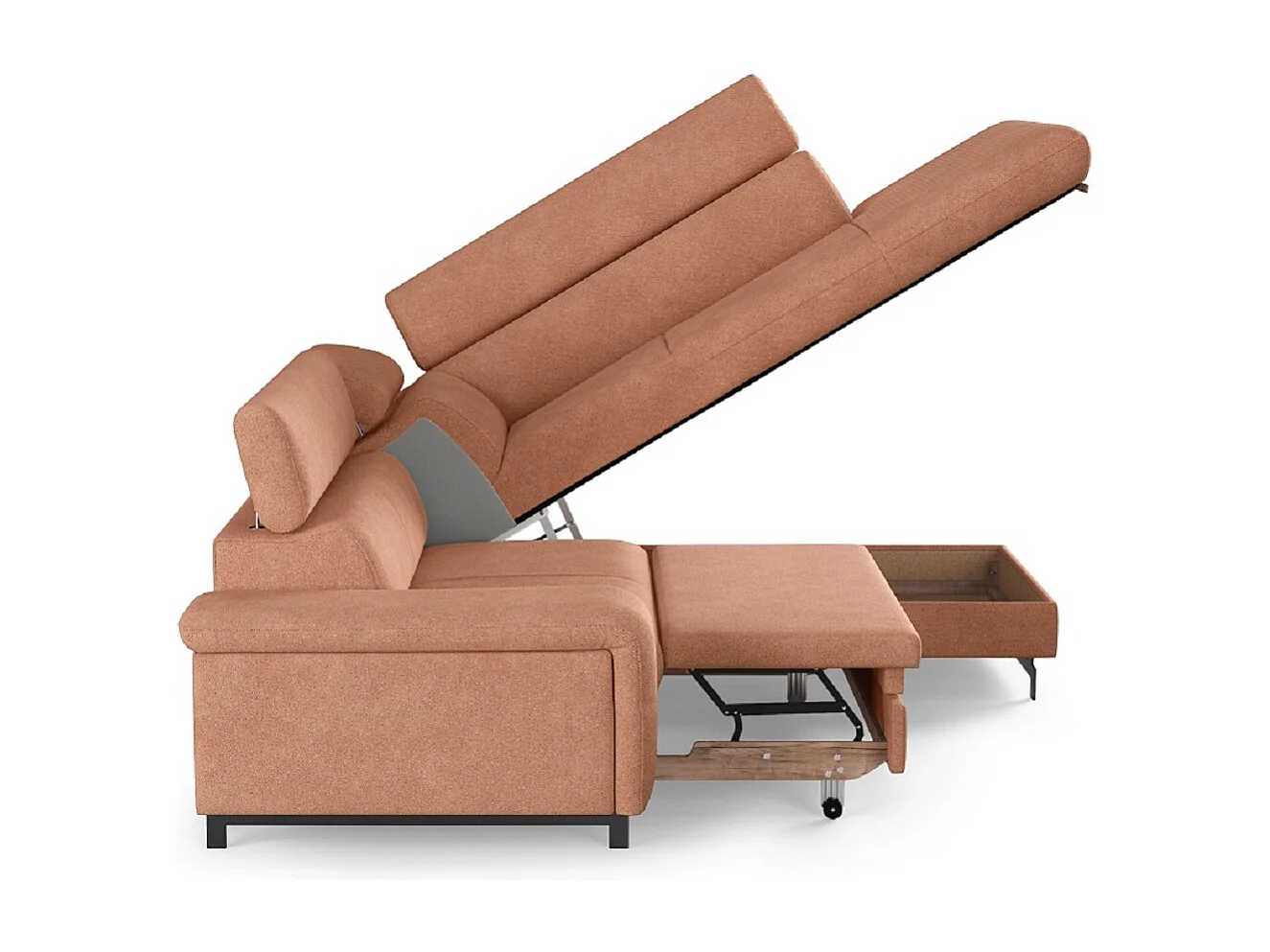 MYHOMELANDO Emma hoekbank – L-vorm met slaapfunctie en opbergruimte, verstelbare hoofdsteunen