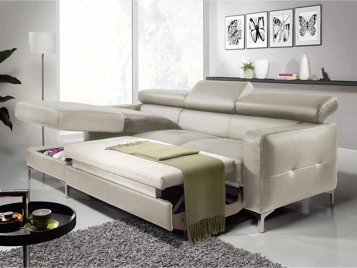 MYHOMELANDO Sammy echt leren hoekbank – L-vorm met recamière, slaapfunctie en opbergruimte