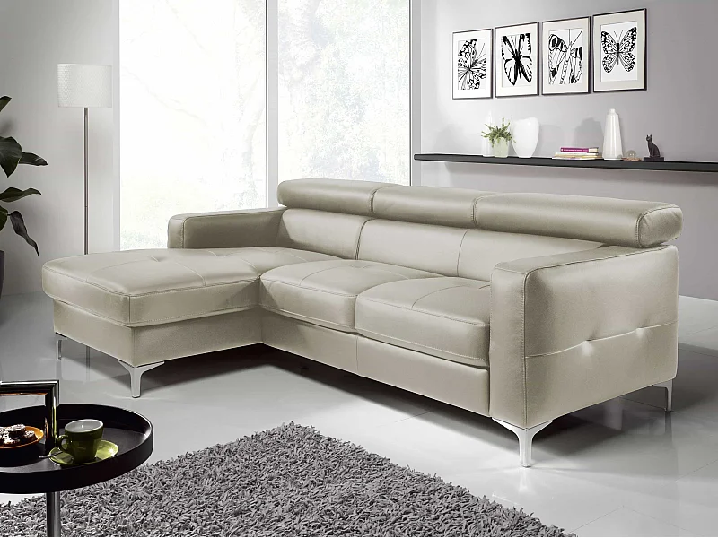 MYHOMELANDO Sammy echt leren hoekbank – L-vorm met recamière, slaapfunctie en opbergruimte