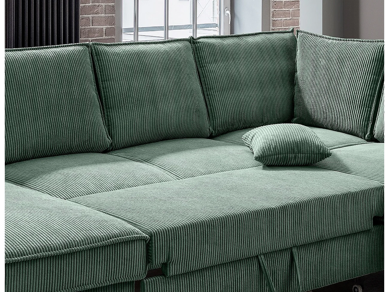 MYHOMELANDO Jerome Wohnlandschaft – U-Form Schlaffunktion und Bettkasten, Cordstoff