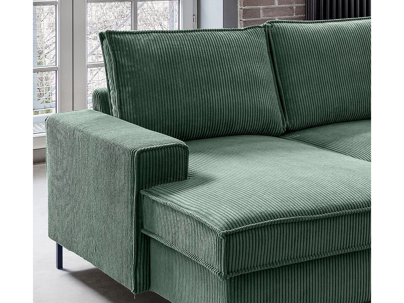 MYHOMELANDO Jerome Wohnlandschaft – U-Form Schlaffunktion und Bettkasten, Cordstoff