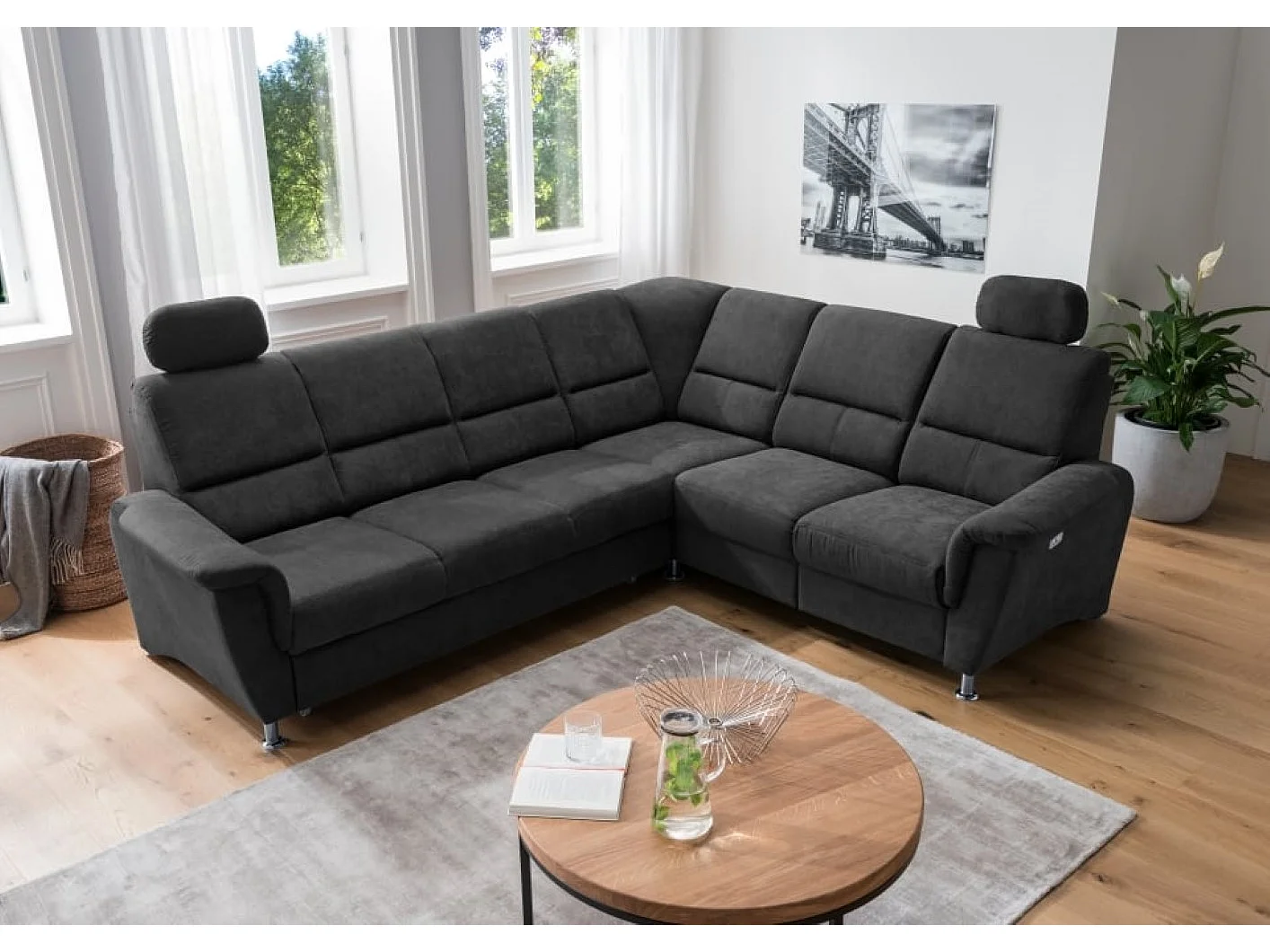 MYHOMELANDO Paris hoekbank – slaapfunctie, elektrische relaxfunctie, USB-aansluiting