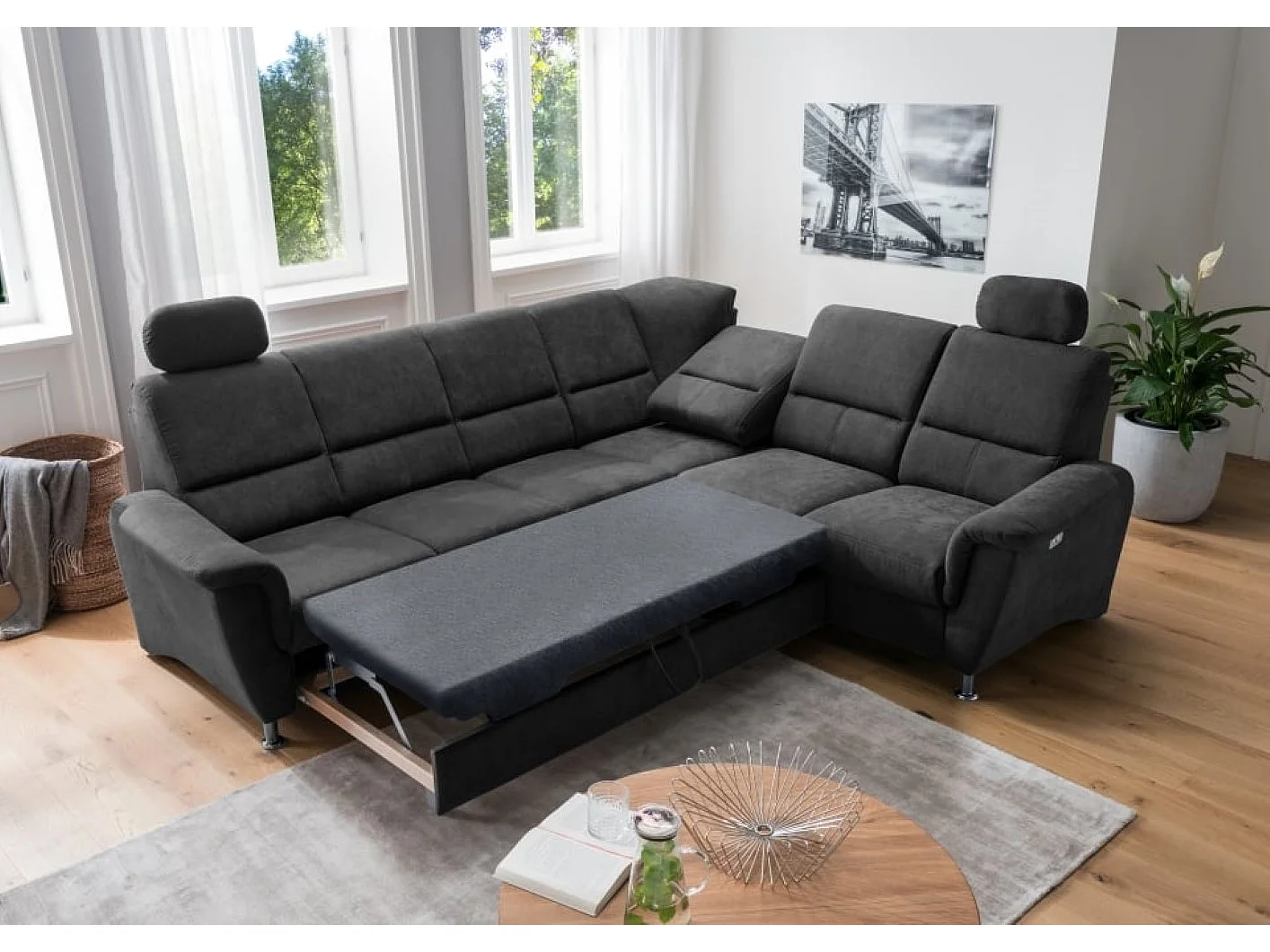 MYHOMELANDO Paris hoekbank – slaapfunctie, elektrische relaxfunctie, USB-aansluiting